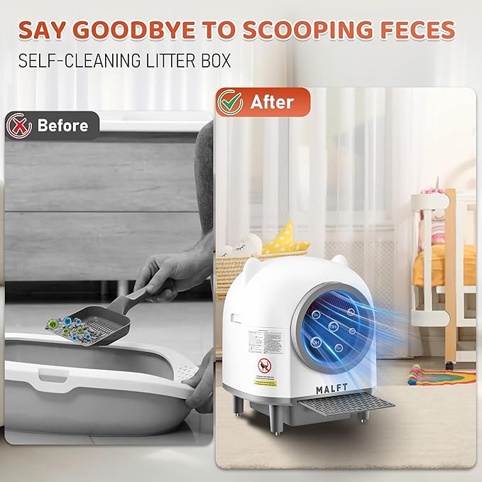 Automatic Cat Litter Box 90L –Self-Cleaning Cat Litter Box, Smart APP Monitoring, Safety Sensors, Low-Noise Cleaning, Large Capacity for Multiple Cats (Includes Mat & Waste Bags)-Mewly Pet