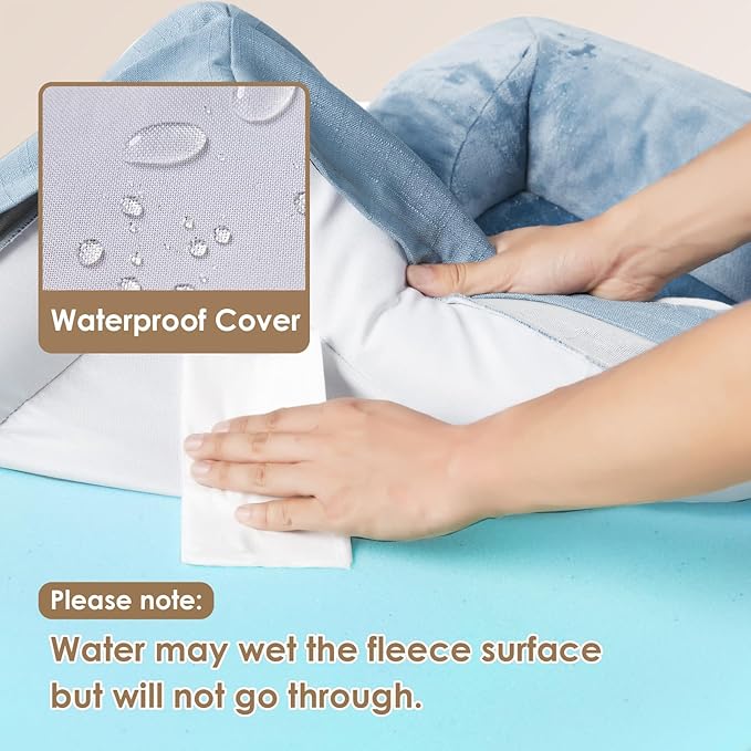 EHEYCIGA Orthopedic XL Dog Beds, Waterproof Memory Foam Dog Bed for Extra Large Dogs, Non-Slip Bottom and Egg-Crate Foam Big Pet Couch Bed with Washable Removable Cover, Washed Blue-Mewly Pet