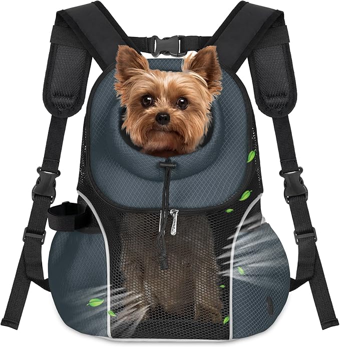 WOYYHO Pet Dog Carrier Backpack Small Dog Front Backpack Ventilated Mesh Dog Travel Back Pack with Safety Belt for Travel Hiking Cycling Outdoor Adventures (Size L: 10-14 lbs, Dark Gray)-Mewly Pet