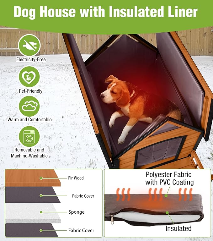 Large Outdoor Dog House Insulated, Weatherproof Dog Kennel with Porch, Anti-Chewing Metal Frame, for Medium to Large Breed-Mewly Pet