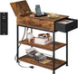 WLIVE Narrow Side Table with Charging Station, Couch Side Table for Living Room, Narrow End Table for Bedroom with Fabric Drawer, USB Ports and Power Outlets, Samll Nightstand Tables, Rustic Brown