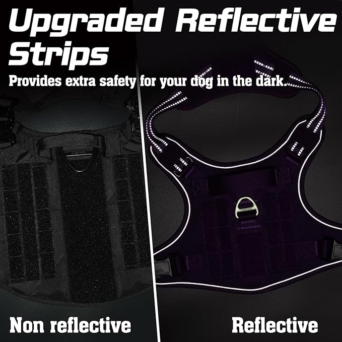 rabbitgoo Tactical Dog Harness Medium Sized Dog, No Pull Military Service Vest with Handle & Molle, Easy Control for Training Walking, Adjustable Reflective Straps, Purple, M-Mewly Pet