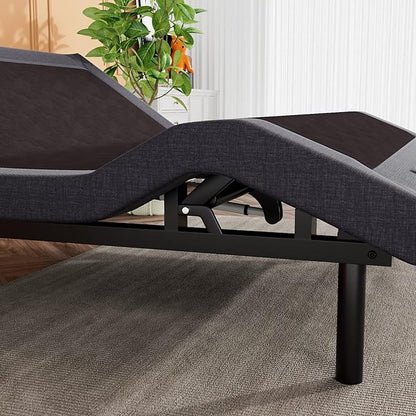 SHA CERLIN Queen Size Ergonomic Adjustable Bed Base, Upholstered Bed Frame with Upholstered Motor, Motorized Head and Foot Incline, Wireless Remote Control, Assembly Required, Bed Base Only