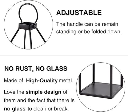 Perfnique Modern Farmhouse Lantern Decor, 19.7'' 22'' Set of 2 Black Metal Lanterns, 2 LED 6hr Timer Flickering Flameless Candles, Lanterns Decorative for Porch, Patio, Fireplace Mantle, Christmas