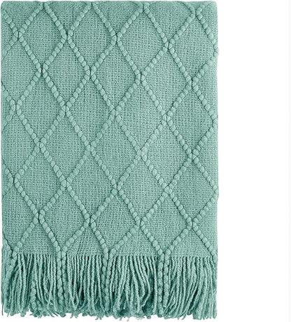 BOURINA Dark Cyan Throw Blanket 50x60 Inches Throw Textured Solid Soft Sofa Couch Decorative Knit Blanket