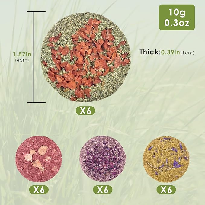 ERKOON 24Pcs Bunny Chew Toys, Small Animal Molar Toys Timothy Grass Beet Sweet Potato Pumpkin Cake Treats for Guinea Pig Hamster Bunny Chinchilla Gerbil, 100% Natural Rabbit Chews and Treats-Mewly Pet