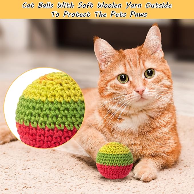 Retro Shaw Cat Toys Balls, Woolen Yarn Cat Ball Toy with Bell Inside, Kitten Toys for Indoor Cats, Interactive Cat Chew Toys for Kitty Kitten, 6 Pack-Mewly Pet