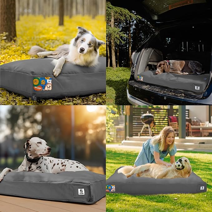 Sytopia 36-Inch Canvas Outdoor Dog Bed, Waterproof & Washable with Removable Cover, Ideal for Medium & Large Dogs, Chew-Proof Great for Indoor, Outdoor, Crate, or Patio Use (Dark Grey)-Mewly Pet