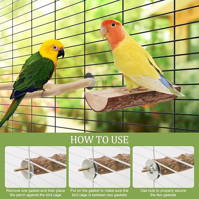 Bird Perches for Cage 6pcs Natural Bird Stand Branch for Cage with Hanging Bridge, Parrot Swing Toys Chewing Climbing Standing Branches Wood Pole Paw Grinding Fork Parakeet Platform-Mewly Pet