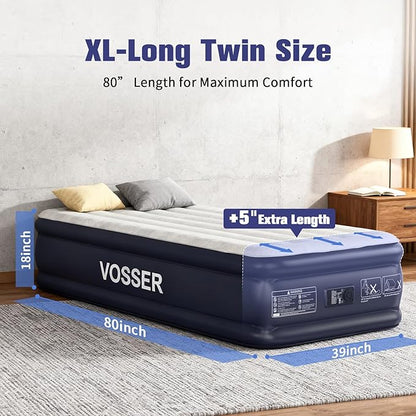Twin XL Air Mattress with Built in Pump Raised,80" Long,Upgraded 18''Inflatable Mattress,Self Inflatable Blow Up Mattress in 2 Mins,Twin Size Air Mattress with Carry Bag for Home,Camping