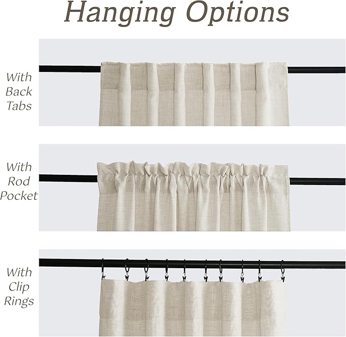 RYB HOME Living Room and Dining Room Curtains and Drapes Linen Sheer, Light Filtering Curtains 90 inches Long, Back Tab/Rod Pocket, Cream Colored, W 52 x L 90 inches, 2 Panels Set