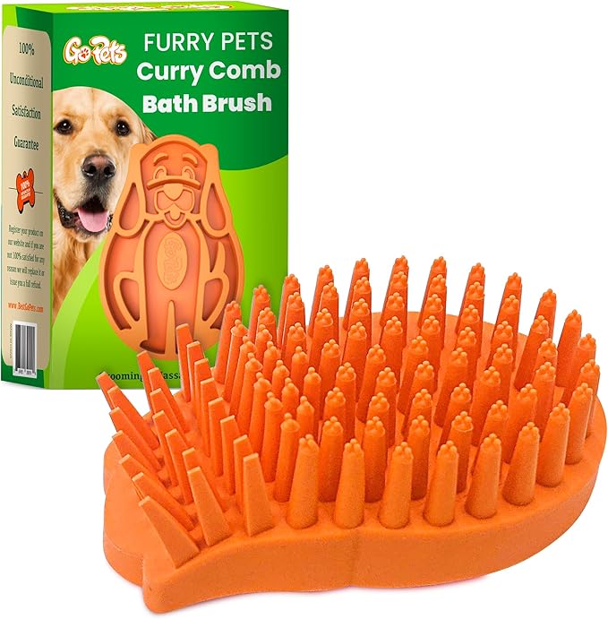 GoPets Curry Comb Bath Brush for Cleaning & Grooming, Silicone Shampoo Scrubber for Shedding & Massage, Rubber Dog Wash & Grooming Brush, Pet Bath Supplies for Long & Short Hair Dogs & Cats-Mewly Pet