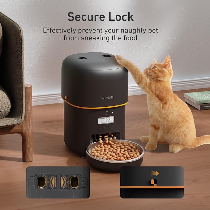 Automatic Cat Feeder - 2L Cat Food Dispenser, Timed Auto Pet Feeder with 180-day Battery Life, 1-6 Meals Per Day, 1-16 Portion, Desiccant Bag Keeps Dry Food Fresh, Also for Small Dogs-Mewly Pet