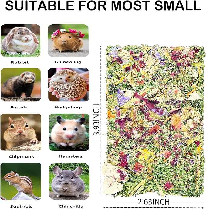 Rabbit Toys 20 Pack Bunny Toy Bunny Chew Toy Guinea Pig Treats Timothy Hay Toys Chips with Herbal Flowers Timothy Hay Grass Hamster Snacks Chinchillas Gerbils for Small Animals Teeth-Mewly Pet