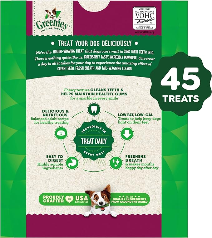 Greenies Weight Management Petite Dog Dental Chews Weight Control Dog Treats, 27 oz. Pack (45 Treats)-Mewly Pet