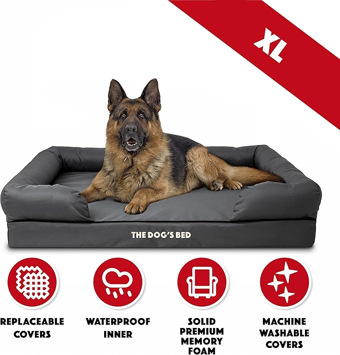 The Dog’s Bed XL Grey 43.5x34, Memory Foam, Pain Relief: Arthritis, Hip & Elbow Dysplasia, Post Surgery, Lameness, Supportive, Calming, Waterproof Washable Cover, Veterinary Approved-Mewly Pet