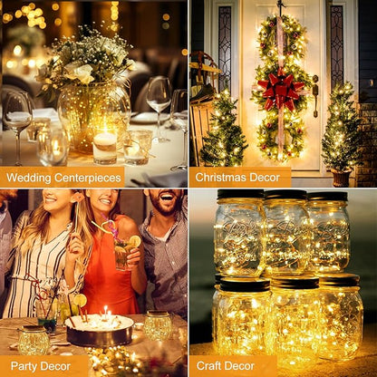 btfarm 3 Pack Fairy Lights Battery Operated 3 Modes, 7ft 20 Led Mini Twinkle Lights, Waterproof Firefly String Lights Bulk Small Silver Wire for Christmas Mason Jars Crafts Wedding Table Centerpiece