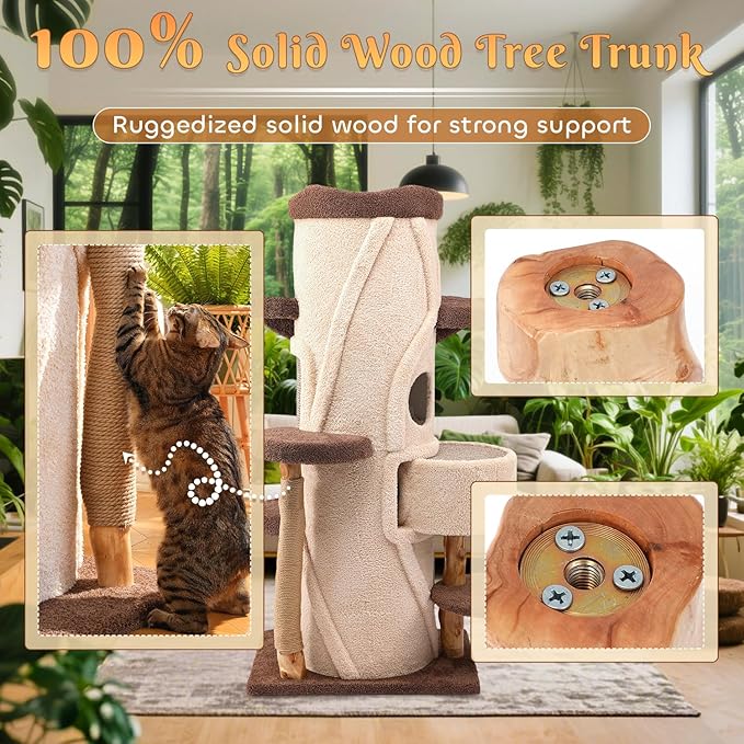 70'' Luxury Heavy Duty Cat Tree for Indoor Cats Adults,Treehouse Theme Large Cat Tower for Home Decoration,Multi-Level Modern Maine Coon Condo with 3*Wood Scratching Post,Perch,Huge House for Multicat-Mewly Pet