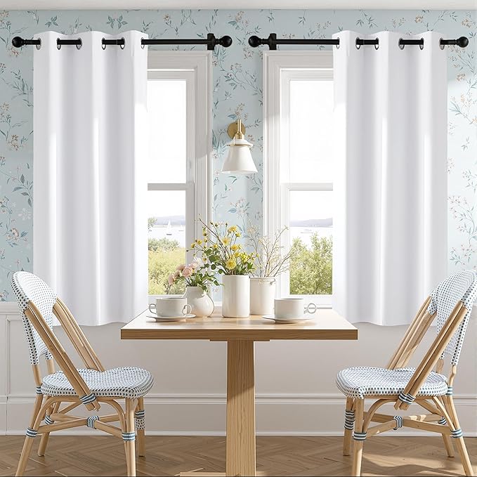NICETOWN 100% Blackout Window Curtain Panels 48" Length, Set of 2, Snow White, 42 inches Wide, Thermal Insulated Drapes for Kitchen
