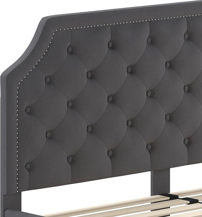 Flash Furniture Brighton King Size Tufted Upholstered Platform Bed in Dark Gray Fabric