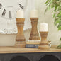 Deco 79 Wood Beaded Pillar Candle Holder, Set of 3 12", 9", 7"H, Brown