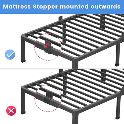 MAF 12 Inch Twin Metal Platform Bed Frame with Round Corner Legs, Mattress Slide Stopper, 3000 LBS Heavy Duty Steel Slats Support, No Box Spring Needed, Noise Free