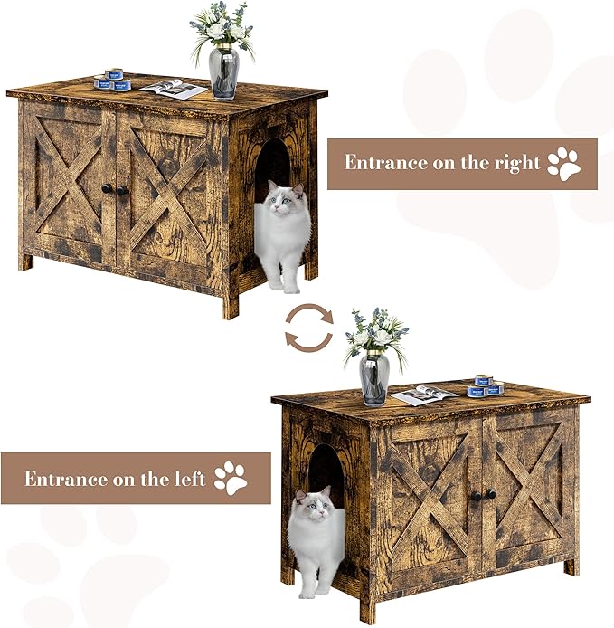 JY QAQA Cat Litter Box Enclosure,Litter Box Furniture Hidden with Barn Door,Wooden Cat Washroom Furniture,Cat House,Fit Most of Litter Box,Brown-Mewly Pet