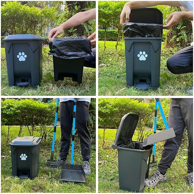 Dog Poop Trash Can for Outdoors with Extra Large Pooper Scooper & 50 Waste Bags - 20L/5 Gallon Large Dog Poop Trash Can Outside with Lid and Removable Inner Bucket Waterproof Odor Control for Backyard-Mewly Pet