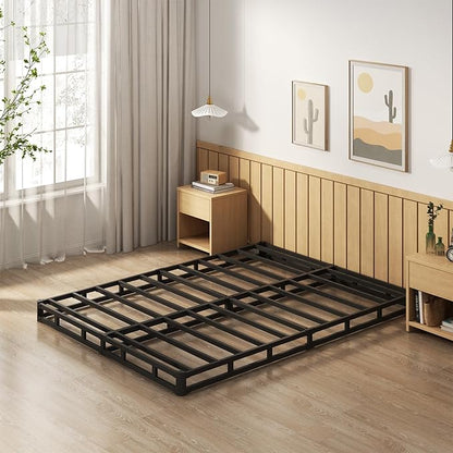 EMODA 4 Inch Full Box Spring Bed Base, 3000 LBS Heavy Duty Metal Mattress Foundation with Fabric Cover, Easy Assembly, Black