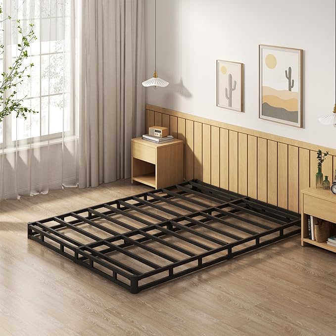 EMODA King Box Spring Bed Base 5 Inch Heavy Duty Metal Mattress Foundation with Fabric Cover, 3000LBS Max Weight Capacity, Noise Free, Easy Assembly
