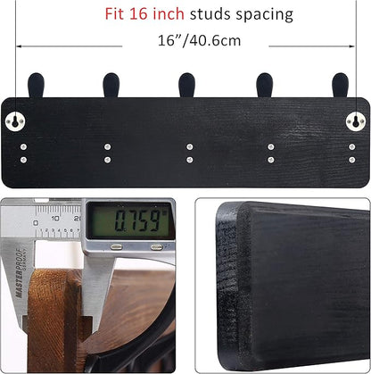 WEBI Rustic Coat Rack Wall Mount,Wood Coat Hooks Wall Mounted Coat Hanger,16" Hole to Hole,Hook Rack Rail,5 Triple Hooks for Hanging Coats,Hats,Jacket,Clothes,Entryway,Black,2 Packs