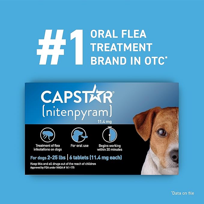 Capstar(nitenpyram) for Dogs Fast-Acting Oral Flea Treatment for Dogs 2-25 lbs, Vet-Recommended Medication Tablets Start Killing in 30 Minutes, 12 Doses-Mewly Pet