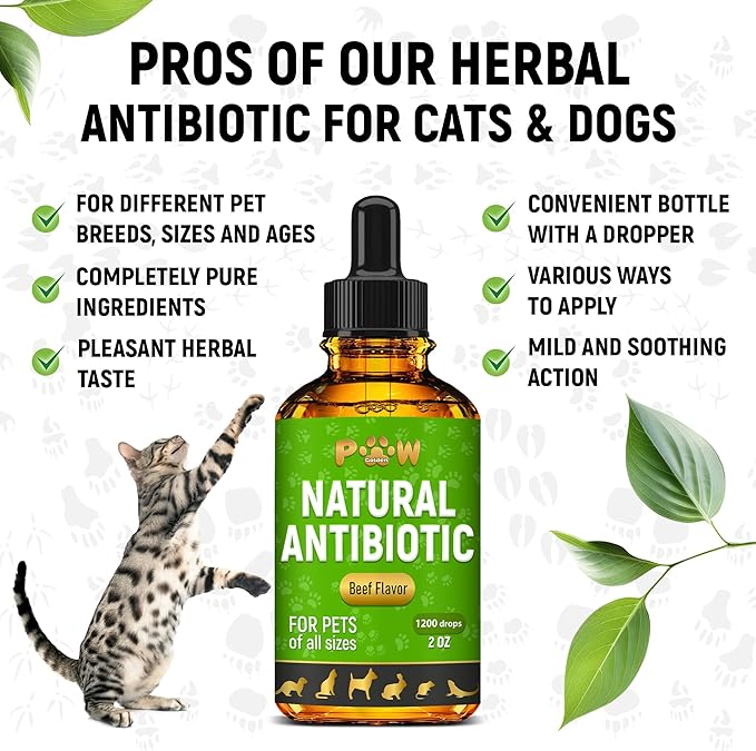 Antibiotics for Dogs | Antibiotics for Cats | Herbal Supplement for Digestion, Breathing, Urination | for Infections, Cough, Allergies | Beef Flavor & Cranberry | for All Pet Breeds | 2 Oz-Mewly Pet
