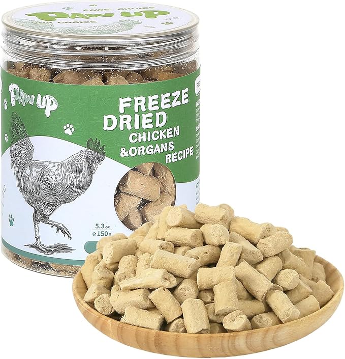 Freeze Dried Dog Treats,Chicken Breast&Organs Recipe Raw Dog Food Topper, High Protein Freeze-Dried Food for Cats, Rawhide Free, Gluten&Grain Free, 5.3oz-Mewly Pet