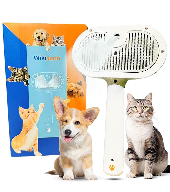 Pet Steam Brush For Cat & Dog - Pets Spray Hair Removal Comb - Cats Indoor Shedding & Grooming Mist Tool - Water Steamer Brushes for Long & Short Haired Dogs - Spritz Defur Comb (White Pro)-Mewly Pet