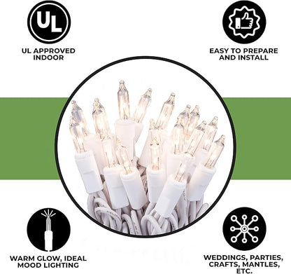 612 Vermont Clear 35 Count Christmas String Lights on White Wire Cord, UL Approved for Indoor Use Only, Total Length 7.5 Foot, Lighted Length 6.1 Foot