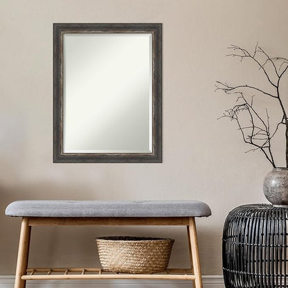 Amanti Art Brown Bathroom Mirror for Over Sink, 27x21 Bark Rustic Char Narrow Rectangle Vanity Mirror, Medium Country Rustic Frame, Hangs Horizonally and Vertically, Bathroom Wall Decor, Beveled Edge