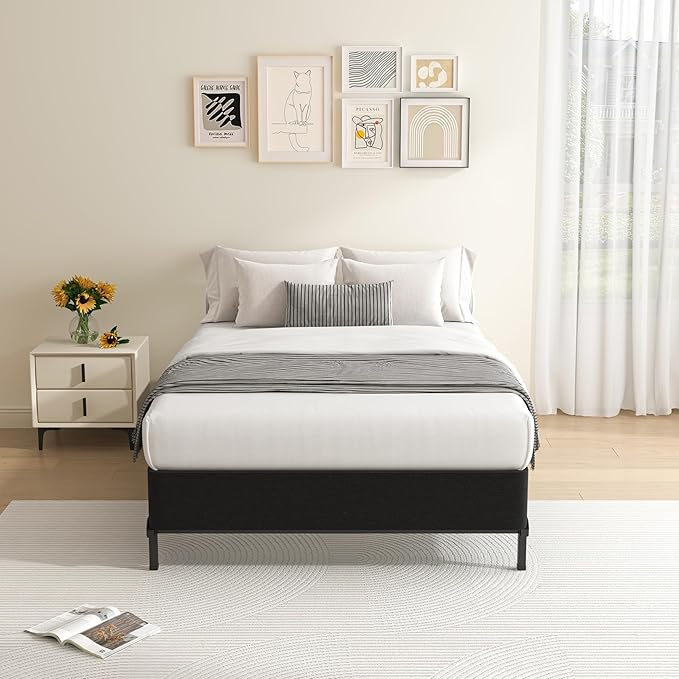MAF Twin XL Box Spring and Cover Set, 10 Inch High Profile Metal BoxSpring 3500 lbs Black Heavy Duty Metal Mattress Foundation with Easy Clean Fabric Cover, Easy Assembly
