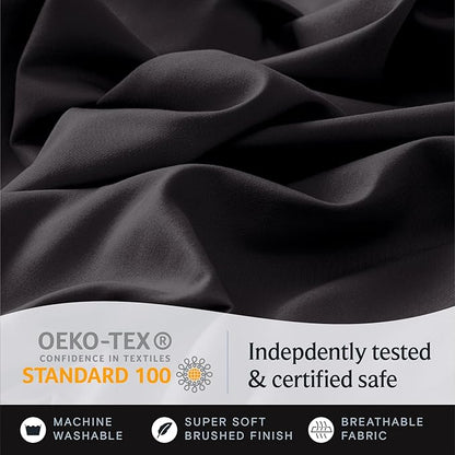 LuxClub Twin XL Sheets - Soft Twin Bed Sheets for-Boys-and-Girls-3 PC Deep Pockets Wrinkle Free-Kids-Fitted Sheets Machine Washable Hotel Bedding Silky Soft - Black Twin XL