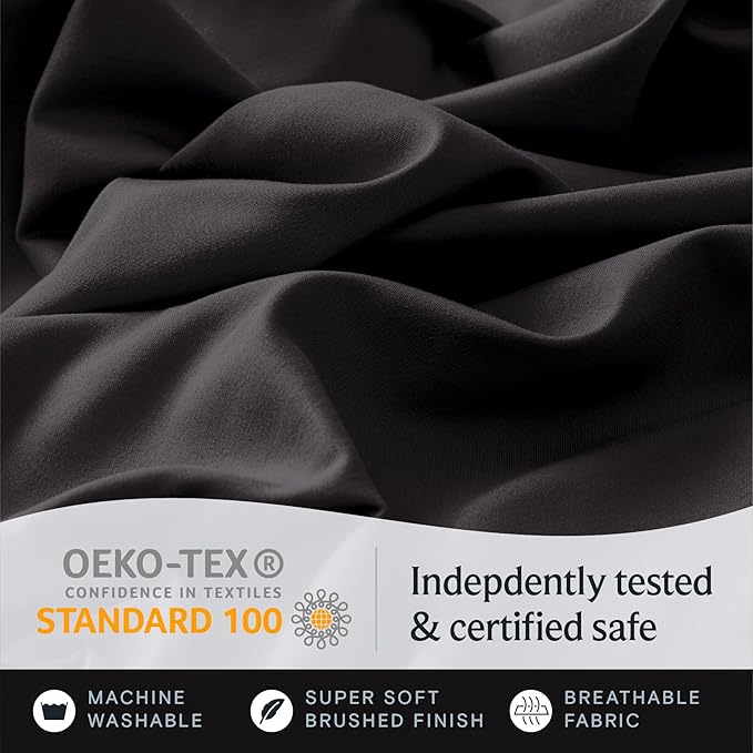 LuxClub 4 PC King Sheet Set, Breathable Luxury Bed Sheets, Deep Pockets Wrinkle Free Cooling Bed Sheets Machine Washable Hotel Bedding Silky Soft - Black King