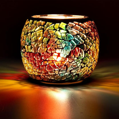 Scented Candle Holder Mosaic Glass Tea Light Holder,Handmade Romantic Glass Tealight Candle Holder for Aromatherapy,Party Décor(NO Candles),Also Used as Vase,Pen Holder,Potted Plants Bowl (Rainbow)