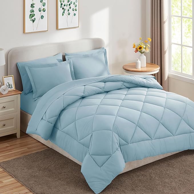 CozyLux Full Size Comforter Sets Light Blue - 7 Pieces Bed in a Bag Full, Luxury Soft Bed Set for All Seasons, Bedding Set with Down Alternative Comforter, Sheets, Pillowcases & Shams