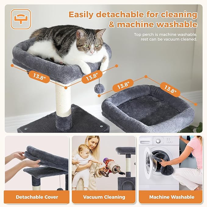 PAWZ Road 70 Inch Cat Tower, Tall Cat Tree with 2 Cozy Condos, 2 Plush Perch, Large Basket, 2 Scraching Pad & 6 Scraching Posts for Indoor Cats Large Adult, Dark Gray-Mewly Pet