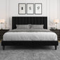 Allewie King Bed Frame/Velvet Upholstered Bed Frame with Vertical Channel Tufted Headboard/Strong Wooden Slats/Platform Bed Frame/Mattress Foundation/Box Spring Optional/Easy Assembly/Black