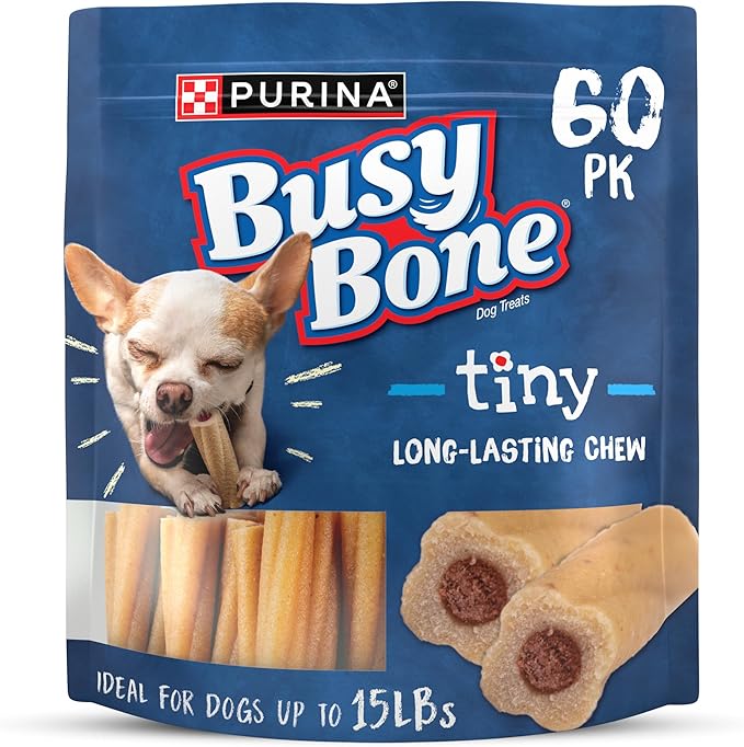 Purina Busy Bone Adult Toy Breed Dog Chew Bone Treats, Tiny - 60 ct. Pouch-Mewly Pet