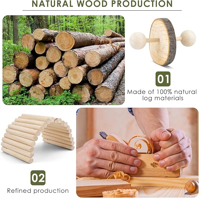 ERKOON New 12 Pack Hamster Chew Toys Gerbil Rat Guinea Pig Chinchilla Chew Toys Accessories, Natural Wooden Dumbbells Exercise Bell Roller Teeth Care Molar Toy for Rabbits Bird Rabbits Hamster Gerbil-Mewly Pet