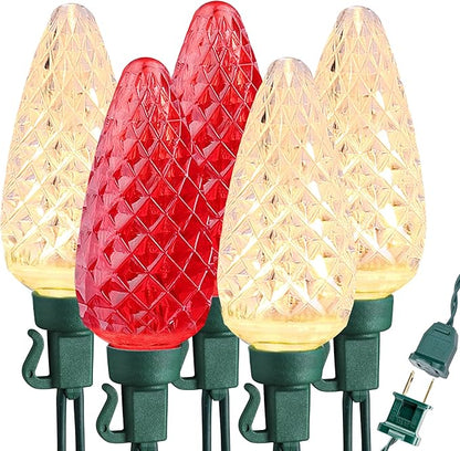 Brizled Outdoor Christmas Lights, 16FT 25 LED Red & Warm White C9 Christmas Lights, Connectable Xmas Tree Light, UL Certified Indoor Light String Waterproof for Outside House Roof Tree Party Decor