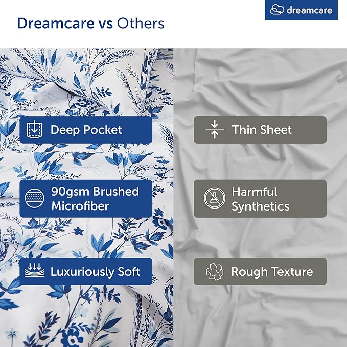 DREAMCARE Full Size Bed Sheets - Luxurious Floral Full Sheet Set - 4 Pc Ultra Soft Breathable Wrinkle Free Brushed Microfiber Floral Blossom