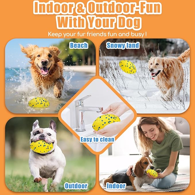 4.72" Indestructible Large Rugby Balls for Aggressive Chewers Durable Olive Bouncy Interactive Football Toy for Dogs Fetch Game Lightweight Floating Outdoor Training, Yellow-Mewly Pet