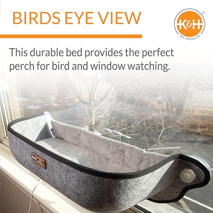 K&H Pet Products EZ Mount Thermo-Kitty Window Bed Extra-Deep Gray 27 X 10 X 11 Inches-Mewly Pet